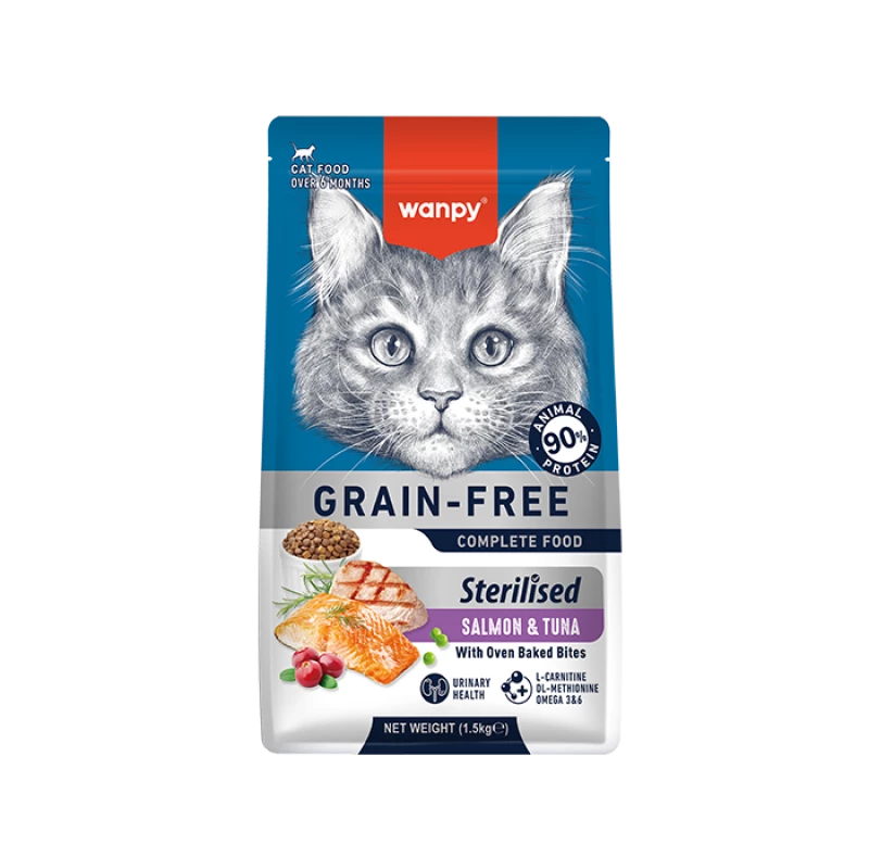 Wanpy Croquettes Grain Free au Saumon et Thon pour Chat Stérilisé 8kg