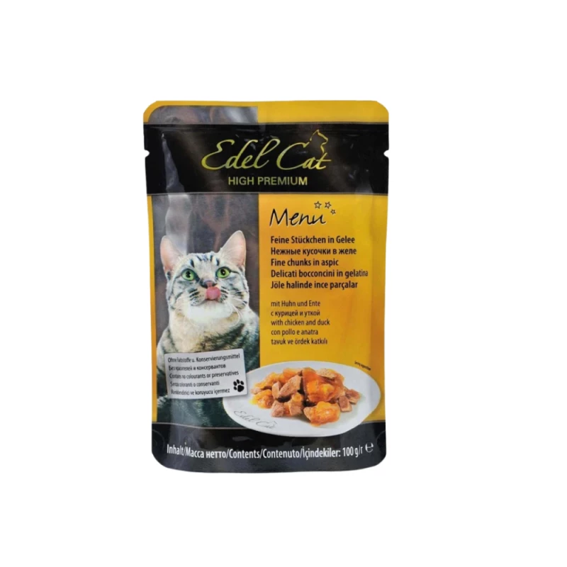 POCHON EDEL CAT GELEE POULET ET CANARD 100g